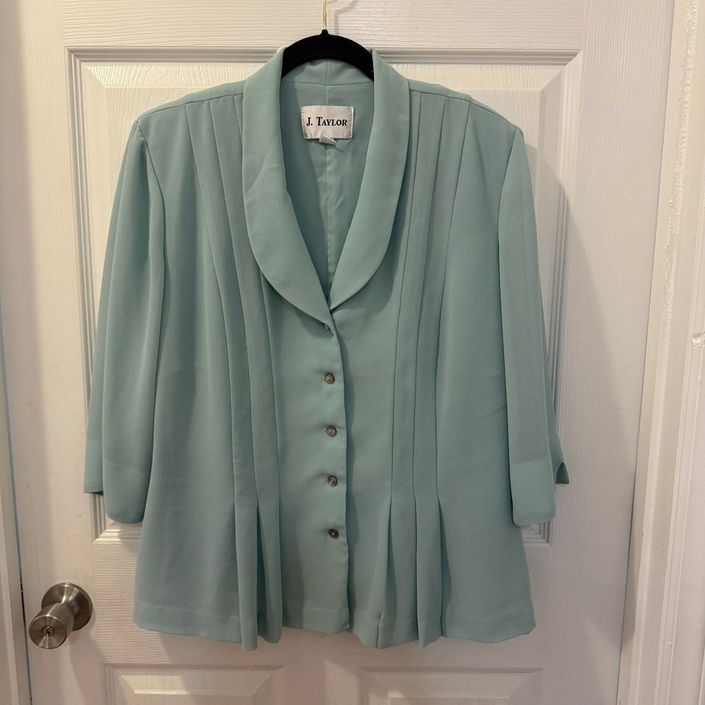 Vtg. J. Taylor Women Sz 16 Mint Green Button Front Pleated Blazer Jacket Pastel